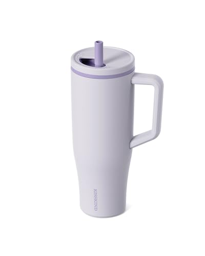 KISSKIND 40 oz Tumbler with Handle and Straw | Lumi Spin Hidden Straw 100% Leakproof Insulated Tumbler | Stainless Steel Water Bottle for Mom, Nurse, Teacher | Lavender