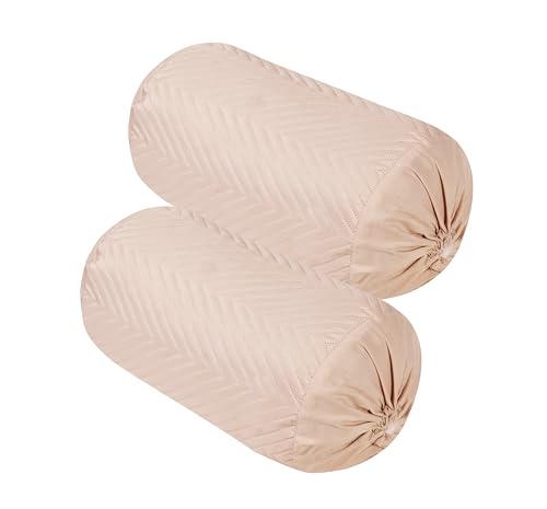 Image of RD TREND Glace Cotton Quilted Bolster Cover Size-16x32 Inches | Soft & Durable Cylindrical Pillow Cover for Bolster Pillow | Perfect for Sofa, Diwan,Couch & Bed Decor (Beige)