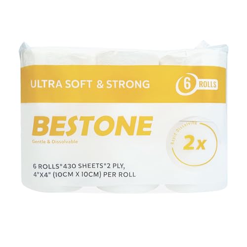 Toilet Paper 430 Sheets per Roll, 2-Ply, 4x4 Inch Sheet Size Paper Towels- Highly Absorbent, Strong & Soft for Bathroom Kitchen Livingroom (6 Rolls)