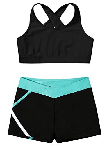 Girl Sport 2 Piece Outfits Sleeveless Crop Tops Booty Shorts Running Training Athletic Clothes Yoga Dancewear3