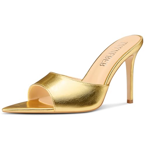 Image of TNYNFBEB Womens Stiletto High Heel Pointed Open Toe Sandals Mules Shoes Slingback Slip-on Prom Party Dress Summer 3.9 Inches Heels