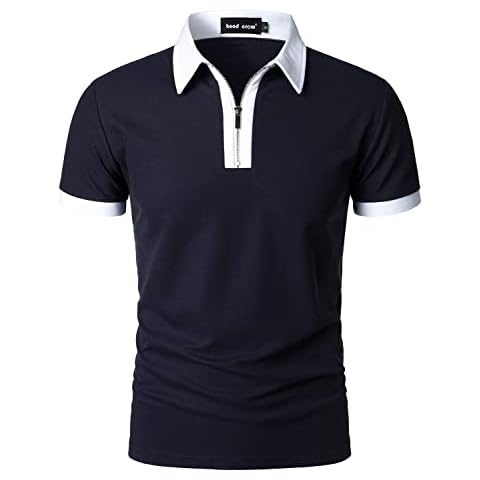 HOOD CREW Men’s Short Sleeve Polo Shirts Fashion Contrast Color Shirt Zipper Polo T Shirts Cover