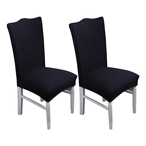 TXVSO Home Spandex Silla Fundas de Asiento Funda Desmontable Estiramiento Protector para Comedor, Hotel, Banquete, Ceremonia (2 Piezas, Negro)