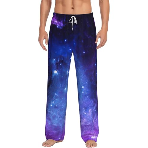 Pantalon de pyjama bleu homme galaxie flanelle polaire douce loungewear maison