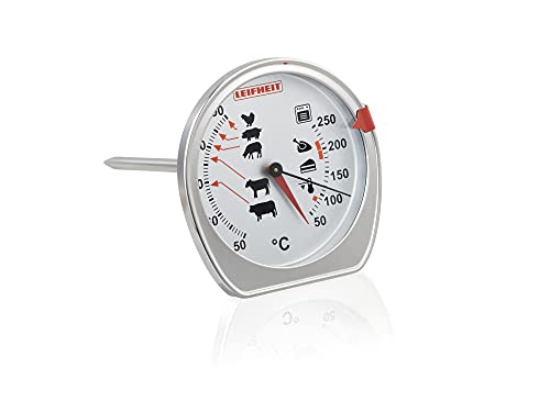 Leifheit Braten- und Ofenthermometer, kombinierte Anzeige für Ofentemperatur und Kerntemperatur auf einem Blick, Grillthermometer mit Skala für ideale Garpunkte, spülmaschinengeeignet, Edelstahl