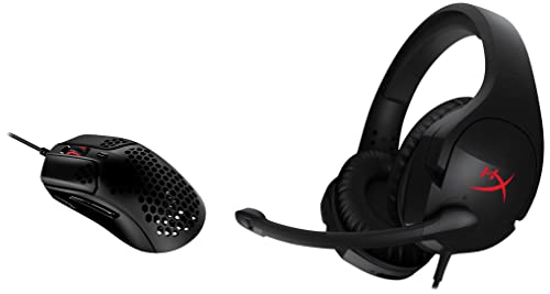 Image of HyperX Pulsefire Haste USB Ultra Lightweight, 59g, Hex Design, Honeycomb Shell, Hyperflex Cable, Up to 16000 DPI & Cloud Stinger Wired Over Ear Gamming Headphones with Mic Black