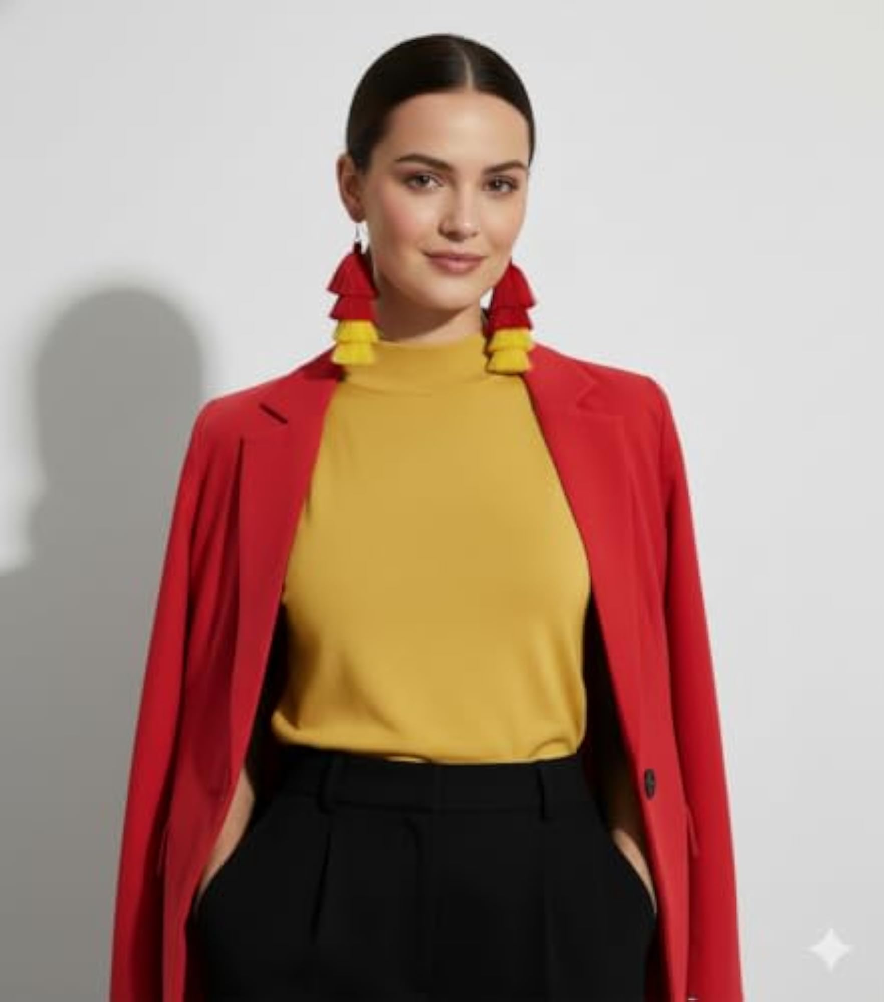 Women's Silk Thread Tassel Earrings in Red and Yellow