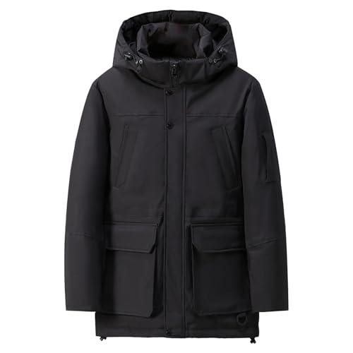 Parka gruesa de invierno para hombre, talla grande y alta, impermeable, larga, acolchada, con capucha, color negro, talla 4XL