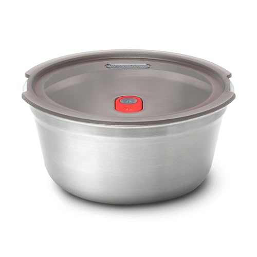 BLACK + BLUM - Boîte Repas Ronde Hermétique - Inox Compatible Micro-Onde, Lave-Vaisselle, Four et Congélateur - Couvercle Sécurisé - 950 ml - Gris/Rouge