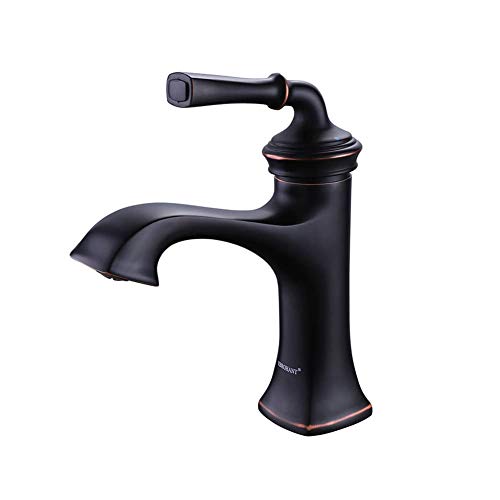 Oil Rubbed Bronze Bathroom Faucet Sink Vanity Faucets Single Hole Modern Brass Lavatory Basin Mixer Taps One Handle for Restroom ORB （Without Deck Plate）RBROHAN RBF65007ORB