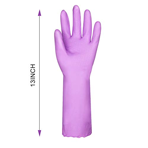 Reusable Dishwashing Cleaning Gloves with Latex free, Cotton lining ,Kitchen Gloves 2 Pairs (Purple+Blue, Medium) - Image 6