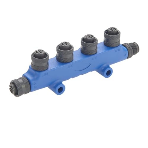 Image of NMEA 2000 N2k 4 Port MultiPort T Connector IP67 M12 5Pin Junction Box Distributor Backbone Drop Cables Tee Splitter 0101107801 for Marine Ship Yacht Lowrance Networks (Blue)