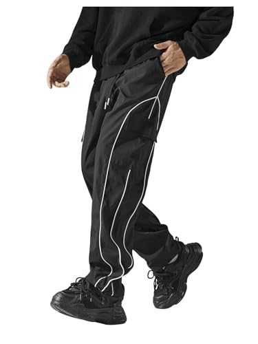 GORGLITTER Men's Baggy Cargo Pants Contrast Piping Y2k Joggers Track Pants with Pockets