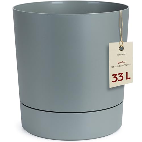 KONZEPT Blumentopf mit Untersetzer 38 cm - großer Übertopf aus Kunststoff für Zimmerpflanzen, modern und wetterfest, für Innen und Außen, Mint