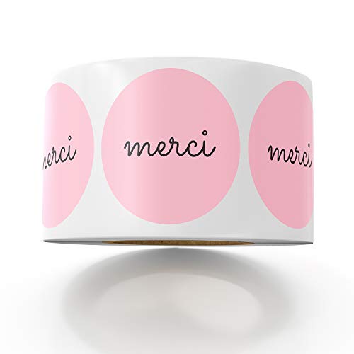 Sweetzer & Orange Autocollant Merci Avec Écriture Noire - 500 Étiquettes Roses en Papier Cristal - Cadeaux d'Entreprise ou d'Anniversaire - Fourniture Postale pour Entreprise de Livraison - 2.5 cm Cover