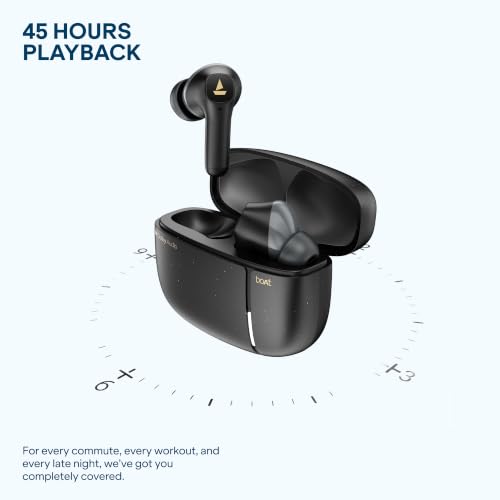 Image of boAt Airdopes Prime 800D, Surround Sound by Dolby Audio, Up to 45H Battery, Quad Mic AI-ENx, 11mm Drivers, ASAP Charge, In-Ear Detect,App Support Wireless Bluetooth TWS Earbuds with mic(Black Raven)
