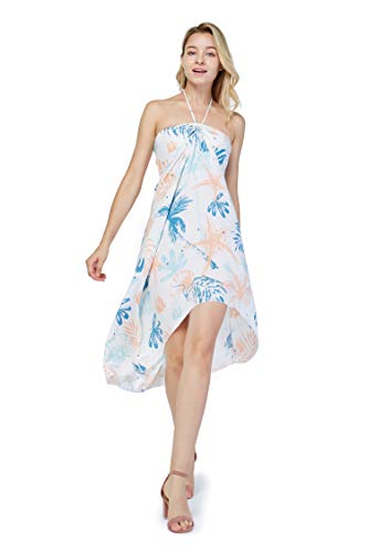 Image of Women's Hawaiian Luau Halter Dress in Signature Prints | Sleeveless halter dress, high-low hem; Hawaiian floral print; soft rayon, machine washable; luau, beach, cruise, party