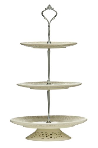 Premier Housewares 3 Tier Lace Cake Stand for Afternoon Tea - Cream