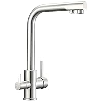 3 Wege Wasserhahn Küche Küchenarmatur 360° schwenkbar 3 in 1 Mischbatterie Küche für Wasserfilter, Trinkwasserhahn mit 2 Hebel, Drei Wege Armatur, Spültischarmatur aus Edelstahl Gebürstet