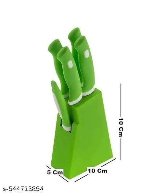 Image of 5 Pieces Kitchen Knife Set with Holder Stand 4 Knife + 1 Peeler + 1 Stand (Green)(Green + Stand Knife Set) /101 KP2421