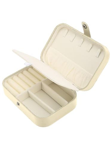 Image of Cortina Jewellery Organiser PU Leather Zipper | Portable Storage Box Case with Dividers | Container for Rings, Earrings, Necklace Home Organizer - Cream