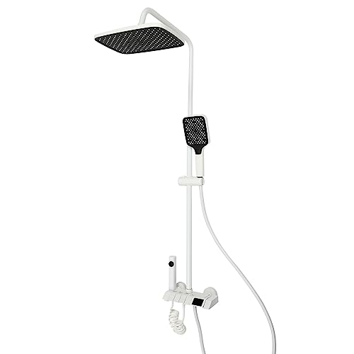 Système de douche - Douche à effet pluie - Panneau de douche massage avec douchette à main en acier inoxydable - Pommeau de douche LED - Fixation murale - Eau chaude et froide - Double fonction pour