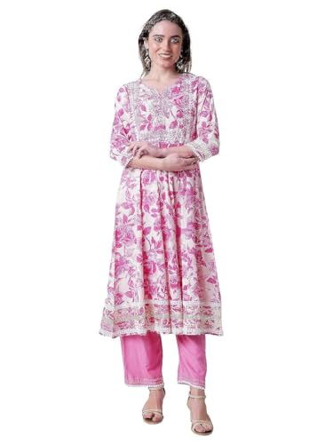 Image of Women Rayon Straight Golden Foil Printed Kurta with Palazzo || Kurti with Palazzo Set for Casual Party & Festival Wear in Round Neck with 3 /4 Sleeve for Girls
