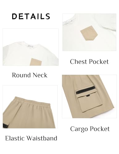 Image of Arshiner Boys' 2-Piece Cotton Outfit Short Sleeve Crewneck T-Shirt & Cargo Shorts Set Summer Casual Clothes for Kids 5-13