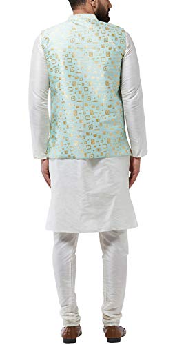 Image of SOJANYA (Since 1958, Men's Silk Blend Grey Kurta Pyjama & Silk Blend Jacket Combo