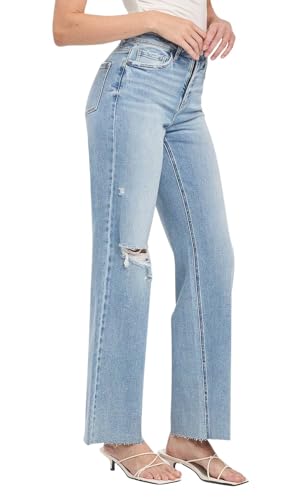 VERVET Women's Olivia High Rise Raw Hem Wide Leg Jeans2