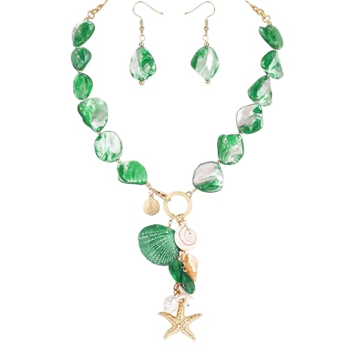 Image of Coiris Natural Seashell Choker Necklaces Earrings Jewelry Set for Women Starfish Shell Freshwater Pearl Collar Necklaces for Women Irregular Mother of Pearl Jewelry Set