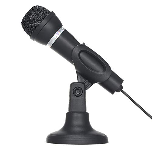 TFixol Micrófono con soporte, conector jack de 3,5 mm, micrófono de escritorio para computadora, juegos, chat, canto, reuniones, color negro