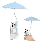 Magnetic Umbrella Phone Stand for Sun Protection,Adjustable Sun Shade Shield for iPhone 16/15/14/13/12 Pro Max,Samsung & Google,Detachable Ring Stand,Heat-Resistant Design,Car Mount Compatible (Blue)
