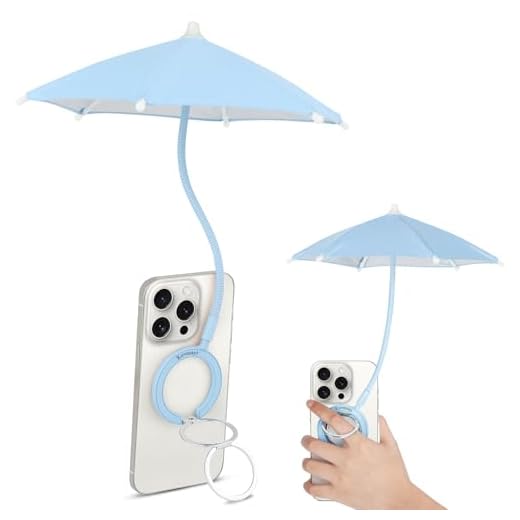 Magnetic Umbrella Phone Stand for Sun Protection,Adjustable Sun Shade Shield for iPhone 16/15/14/13/12 Pro Max,Samsung & Google,Detachable Ring Stand,Heat-Resistant Design,Car Mount Compatible (Blue)