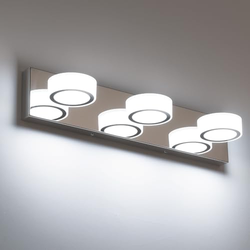 Image of 3 Light Bathroom Vanity Light, Modern Chrome Bathroom Light Fixtures Over Mirror, Bath Lamps Wall Scone 18W LED Vanity Lights with 360Rotating Lamp Head