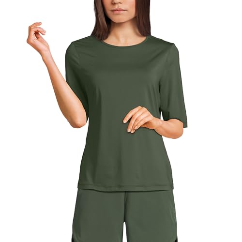 Lands' End Women's Sunshade UPF 50 Elbow Sleeve Relaxed Rash Guard X-Small Rich Olive Green