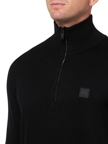 BOSS Men's Square Logo Cotton Blend Quarter Zip Sweater3