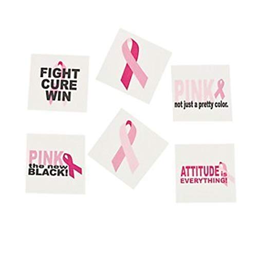 12 DOZEN (144) PINK RIBBON Sassy TATTOOS - Fundraising - WALK RUN Events FAVORS- BREAST Cancer Awareness Give-aways RELAY FOR LIFE