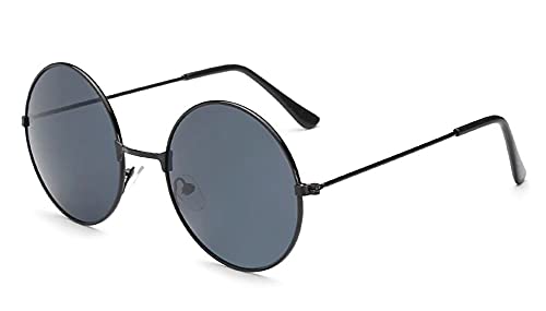 NEON NATION Round Metal Frame Retro Hippie Style Sunglasses with Mirrored and Non-mirrored Lens