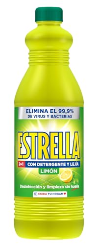 Estrella 2 en 1 Lejía con Detergente Limón, Desinfección y limpieza sin huella para el hogar - 1,43 litros