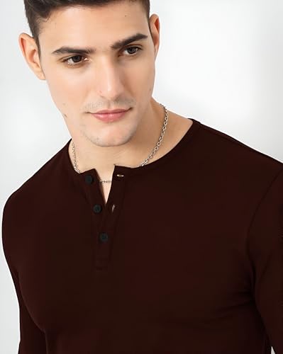 Image of LAZYCHUNKS Luxury Men's Full Sleeve Henley T-Shirt - Soft, Breathable, Stylish (Men's Henley T-Shirt), Great for Party and Casual wear