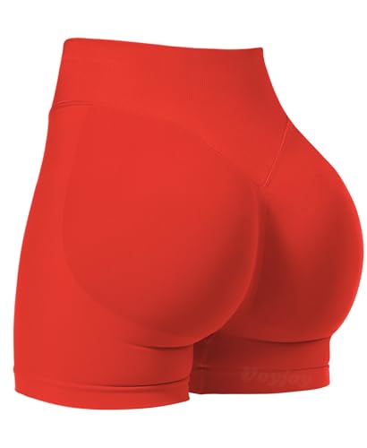 VOYJOY Women Workout Impact Shorts 2.5"/ 3.6"/ 4.5"/ 6" Scrunch Butt Lifting Gym Seamless Booty Biker Shorts, Chili Red, X-Small