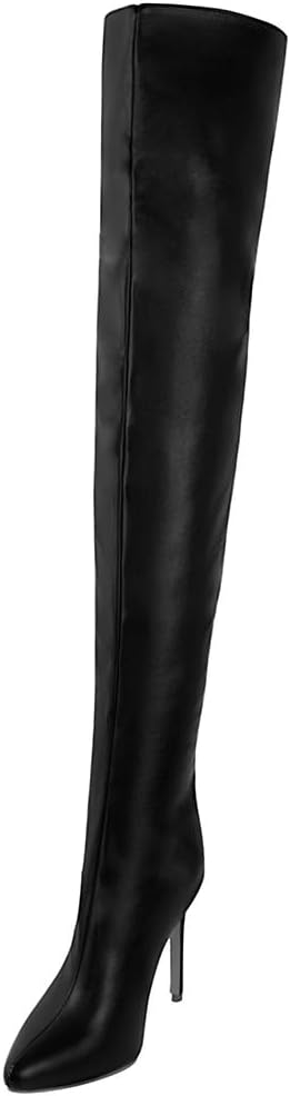 YING LAN Over the Knee High Boots for Women Sexy Zipper Pointed Toe High Heel Faux Leather Surgical Stretch Riding Thigh High Boots - Image 3