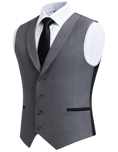 Moncace Men's Shawl Collar Suit Vest, Gray Formal Waistcoat for
