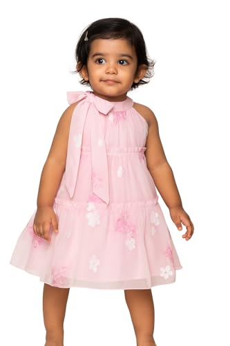 Image of Buy & Try Beautiful Embroidered Georgette Birthday Dress for Baby Girls | Sleeveless Printed Frock | Elegant Outfit for Special Occasions