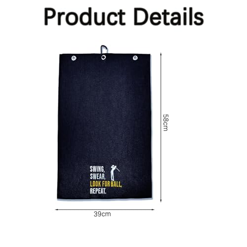 XWYDZ Golf Towel with Clip | Absorbent Microfiber Golf Towel 60x40cm | Funny Golf Gifts for Men, Dad, Golfers | Retirement, Birthday, for Him (Black)