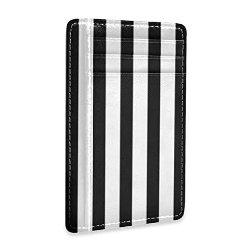 Oyihfvs Abstract Black and White Stripes Black White Striped Lines Slim Minimalist Wallet, Front Pocket RFID Leather Blocking Card Holder Case for Men Women Girls Ladies, Stylish Printing Gift