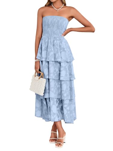 Image of Simplee Womens Summer Strapless Maxi Dress 2026 Boho Floral Off Shoulder Wedding Guest Dresses Tiered Beach Long Sundress