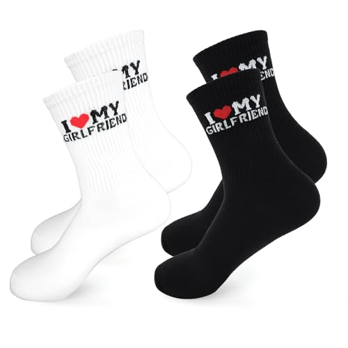 QBEJIME Boyfriend Gifts 2 Pairs I Love My Girlfriend Socks Gifts For Boyfriends Birthday Christmas Valentines Gifts For Him Men Boyfriend Husband Brother