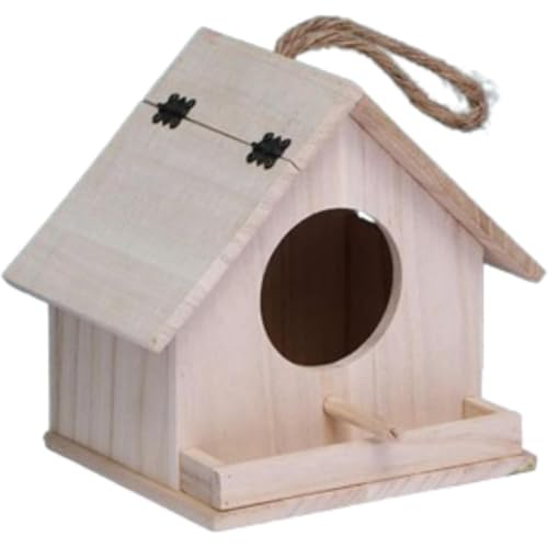 REENEW 野鳥用巣箱寝床 野鳥の餌台 木制 鳥小屋 動物用ハウス 木制 鳥の巣箱 鳥の巣 小鳥のツボ巣 ミニ木製の鳥の巣の家 鳥小屋 屋外 小動物用ハウス 隠れ家 小さ な鳥のためのハンギングバードハウス 家の装飾 親の贈り物 鳥用品 (ナチュラル)